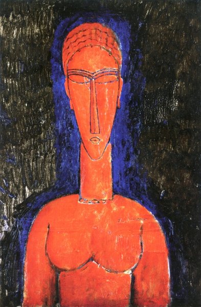Main Product Photo of The Red Bust also known as Cariatide Painting by Amedeo Modigliani