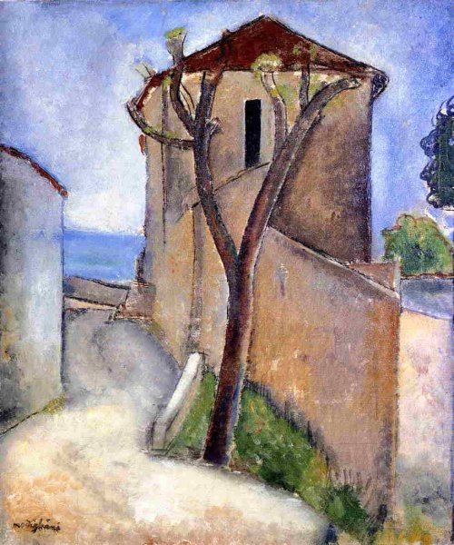 Main Product Photo of Tree and Houses Painting by Amedeo Modigliani