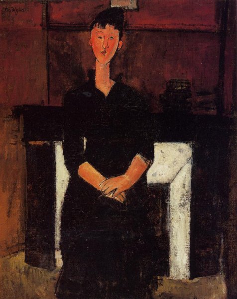 Woman Seated in front of a Fireplace by Amedeo Modigliani - Hand-Painted Oil Painting Reproduction