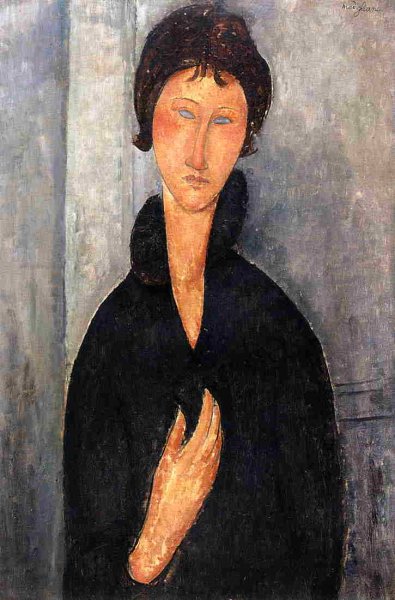 Main Product Photo of Woman with Blue Eyes Painting by Amedeo Modigliani