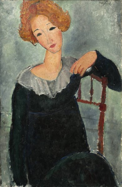 Woman with Red Hair  by Amedeo Modigliani - Hand-Painted Oil Painting Reproduction