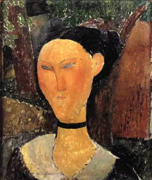 Woman with Velvet Ribbon also known as The Black Border by Amedeo Modigliani - Oil Painting Reproduction