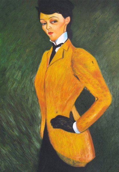 Main Product Photo of Woman with Yellow Jacket Painting by Amedeo Modigliani