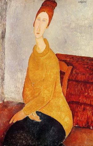 Yellow Sweater also known as Portrait of Jeanne Hebuterne by Amedeo Modigliani - Oil Painting Reproduction
