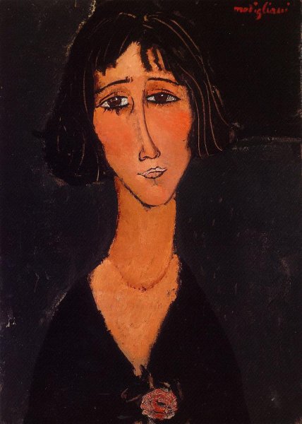 Main Product Photo of Young Girl Wearing a Rose Painting by Amedeo Modigliani