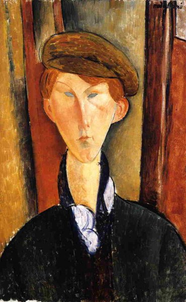 Main Product Photo of Young Man with Cap Painting by Amedeo Modigliani