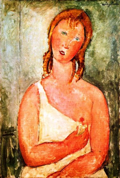 Young redhead in Shirt, Half Figure by Amedeo Modigliani - Hand-Painted Oil Painting Reproduction