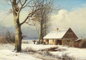 Der hentes braende by Anders Andersen-Lundby Oil Painting