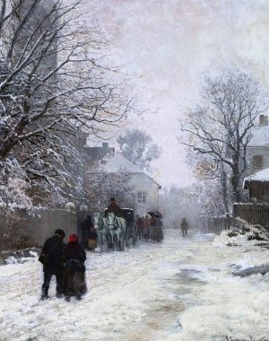 Suburban Street in Winter by Anders Andersen-Lundby Oil Painting