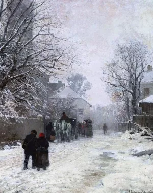 Suburban Street in Winter by Anders Andersen-Lundby - Oil Painting Reproduction