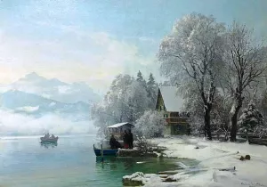 Winter at the Lake by Anders Andersen-Lundby Oil Painting