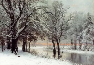 Winter Evening by Anders Andersen-Lundby - Oil Painting Reproduction