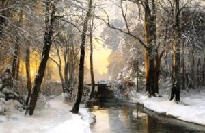 Winter Woodland at Dawn by Anders Andersen-Lundby Oil Painting