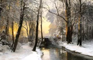 Winter Woodland at Dawn by Anders Andersen-Lundby Oil Painting