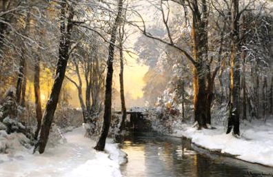 Main Product Photo of Winter Woodland at Dawn Painting by Anders Andersen-Lundby