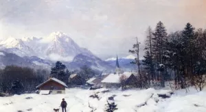 A Hunter in a Winter Landscape Oil painting by Anders Andersen-Lundby