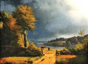 View of the Promenade, Langeline, Copenhagen, Denmark and Winding Thunderstorm by Anders Andersen-Lundby Oil Painting