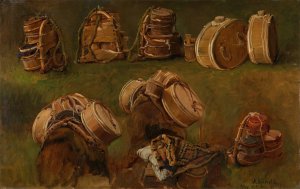 Study of Pack Saddles and other Objects by Anders Askevold Oil Painting