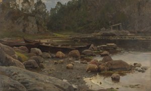 Waterside with Boats by Anders Askevold Oil Painting