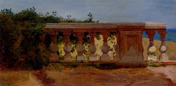 Main Product Photo of A Garden Balustrade By The Sea Painting by Anders Christian Lunde