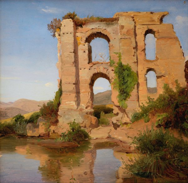 The Ruins of the Aqueduct Aniene Nuovo near Tivoli  by Anders Christian Lunde - Hand-Painted Oil Painting Reproduction