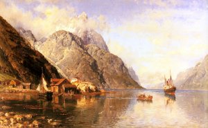 Village on a Fjord Oil painting by Anders Monsen Askevold
