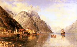Village on a Fjord by Anders Monsen Askevold - Oil Painting Reproduction