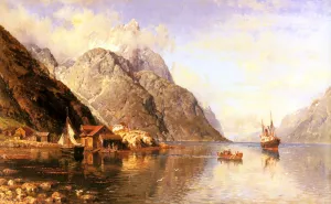 Village on a Fjord Oil painting by Anders Monsen Askevold