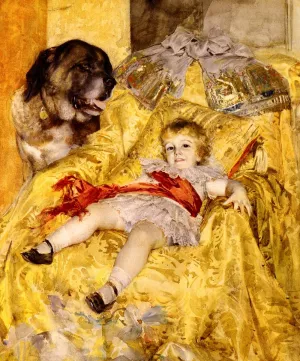 A Portrait Of Christian De Falbe, With A Saint Bernard At Luton Hoo painting by Anders Zorn