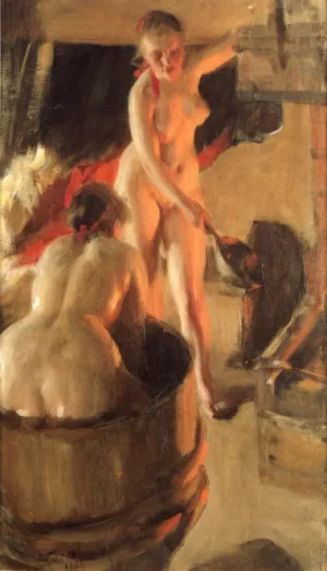 Badande Kullor i Bastun by Anders Zorn - Oil Painting Reproduction