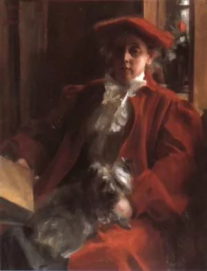 Emma Zorn och Hunden Mouche by Anders Zorn - Oil Painting Reproduction