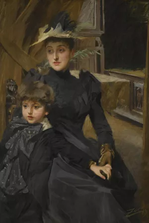 Fru Weguelin Med Son by Anders Zorn Oil Painting