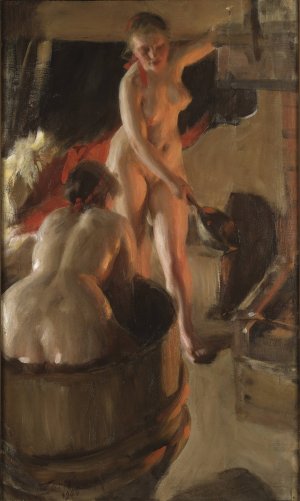 Girls from Dalarna Having a Bath by Anders Zorn Oil Painting