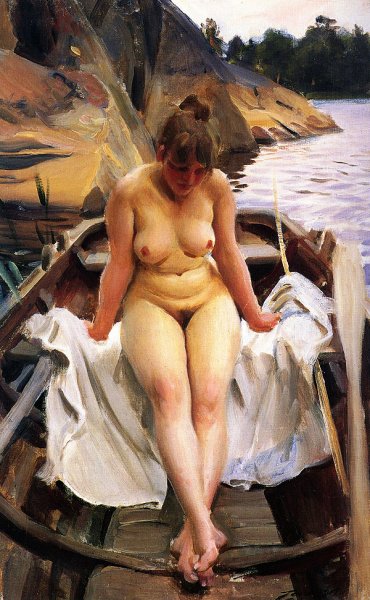 Main Product Photo of In Werner's row boat Painting by Anders Zorn