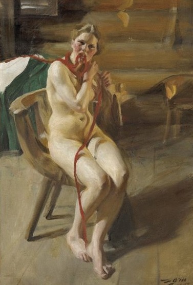 Nude Woman Arranging Her Hair by Anders Zorn - Hand-Painted Oil Painting Reproduction