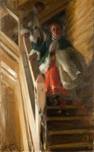 On the Attic Stairs by Anders Zorn Oil Painting