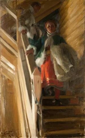 On the Attic Stairs by Anders Zorn Oil Painting