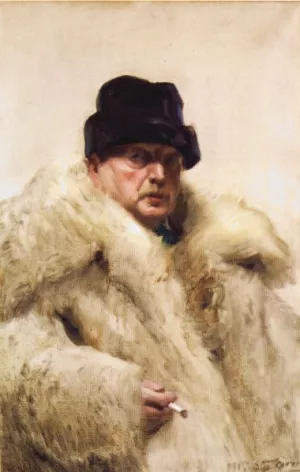 Self-Portrait in Wolf Skin Cloak by Anders Zorn - Oil Painting Reproduction
