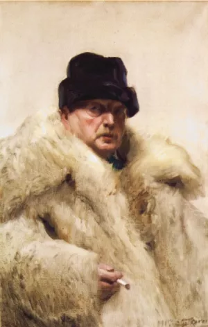 Self-Portrait in Wolf Skin Cloak by Anders Zorn Oil Painting