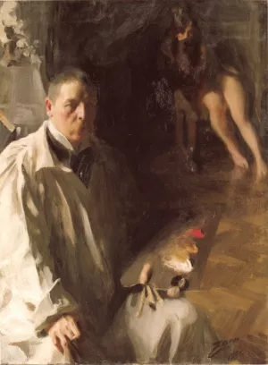 Sjaelvportratt med Modell painting by Anders Zorn