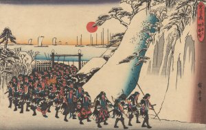 Army Rounding Hill in Snow by Ando Hiroshige Oil Painting