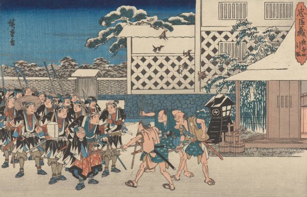 Challenging the Guards  by Ando Hiroshige - Hand-Painted Oil Painting Reproduction