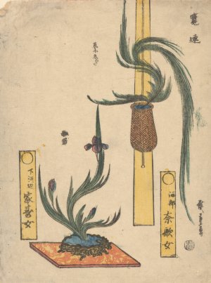 Flower Arrangements; Basket Pine and Iris in Rock Bowl by Ando Hiroshige Oil Painting