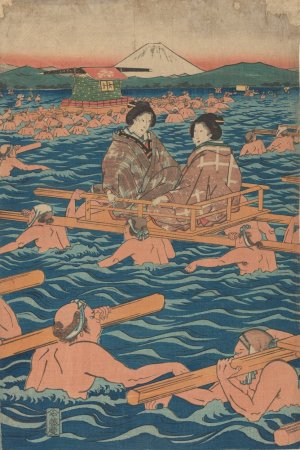 Fording a Broad River by Ando Hiroshige Oil Painting