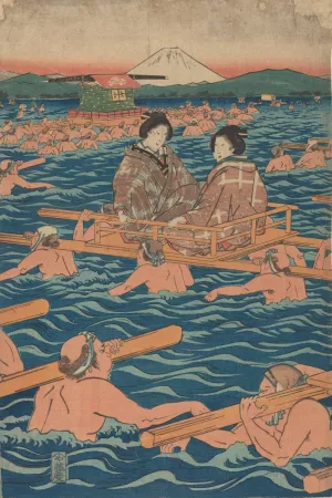 Fording a Broad River Oil painting by Ando Hiroshige