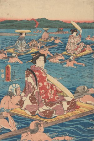 Fording a Broad River by Ando Hiroshige Oil Painting