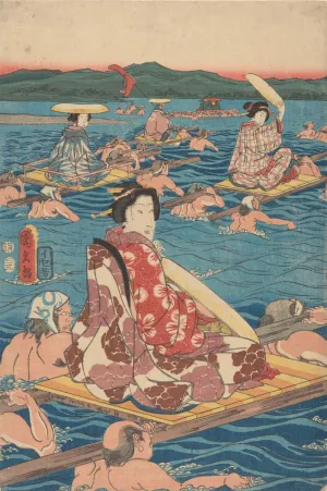 Fording a Broad River Oil painting by Ando Hiroshige