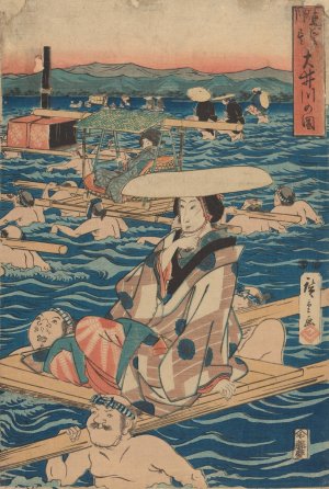 Fording a Broad River by Ando Hiroshige Oil Painting