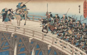 Gathering on the Bridge Oil painting by Ando Hiroshige