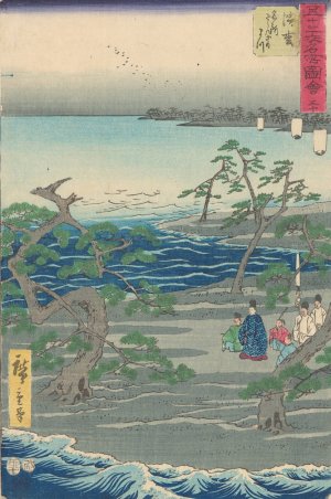 Group among Pine Trees, an Inlet by Ando Hiroshige Oil Painting